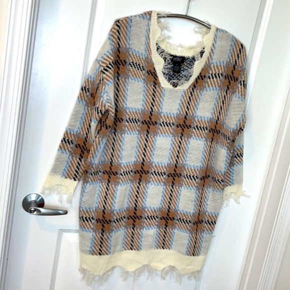 FOREVER 21 | NWT Oversized Women’s Plaid Cream/Taupe Knit Dress Size S - Picture 7 of 9